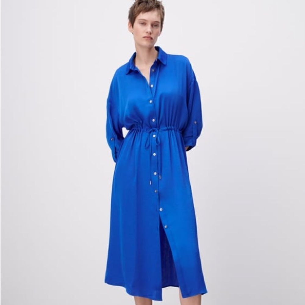 ZARA RUCHED SATIN EFFECT DRESS - Picture 4 of 10